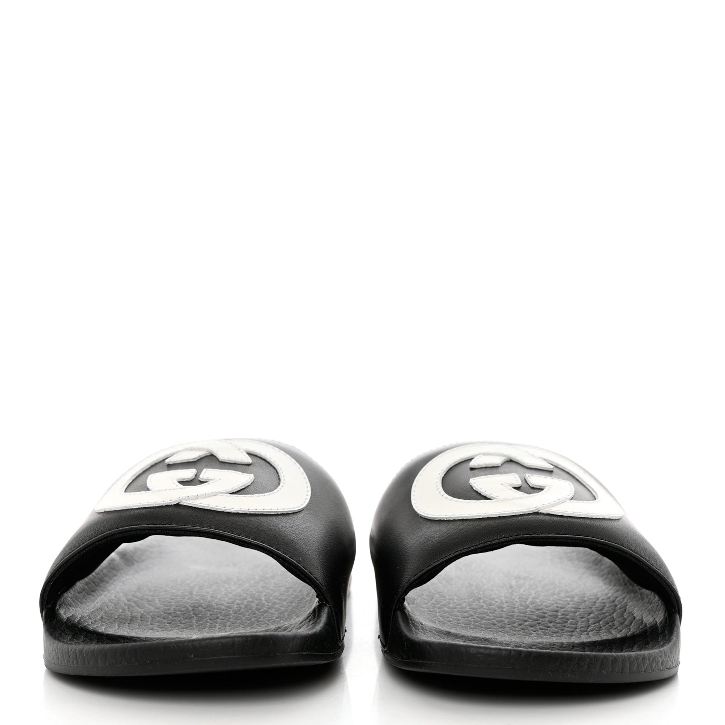 Nappa Miro Soft Calfskin Womens Interlocking G Slide Sandals 36 Black White
