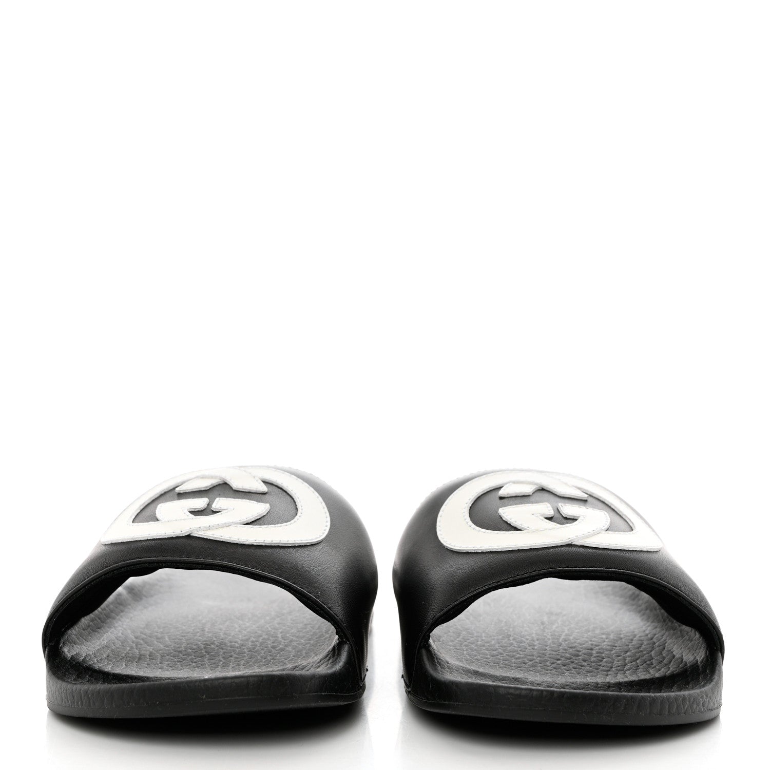 Gucci Nappa Miro Soft Calfskin Womens Interlocking G Slide Sandals 36 Black White 2 of 8