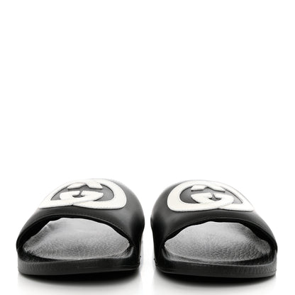 Gucci Nappa Miro Soft Calfskin Womens Interlocking G Slide Sandals 36 Black White 2 of 8