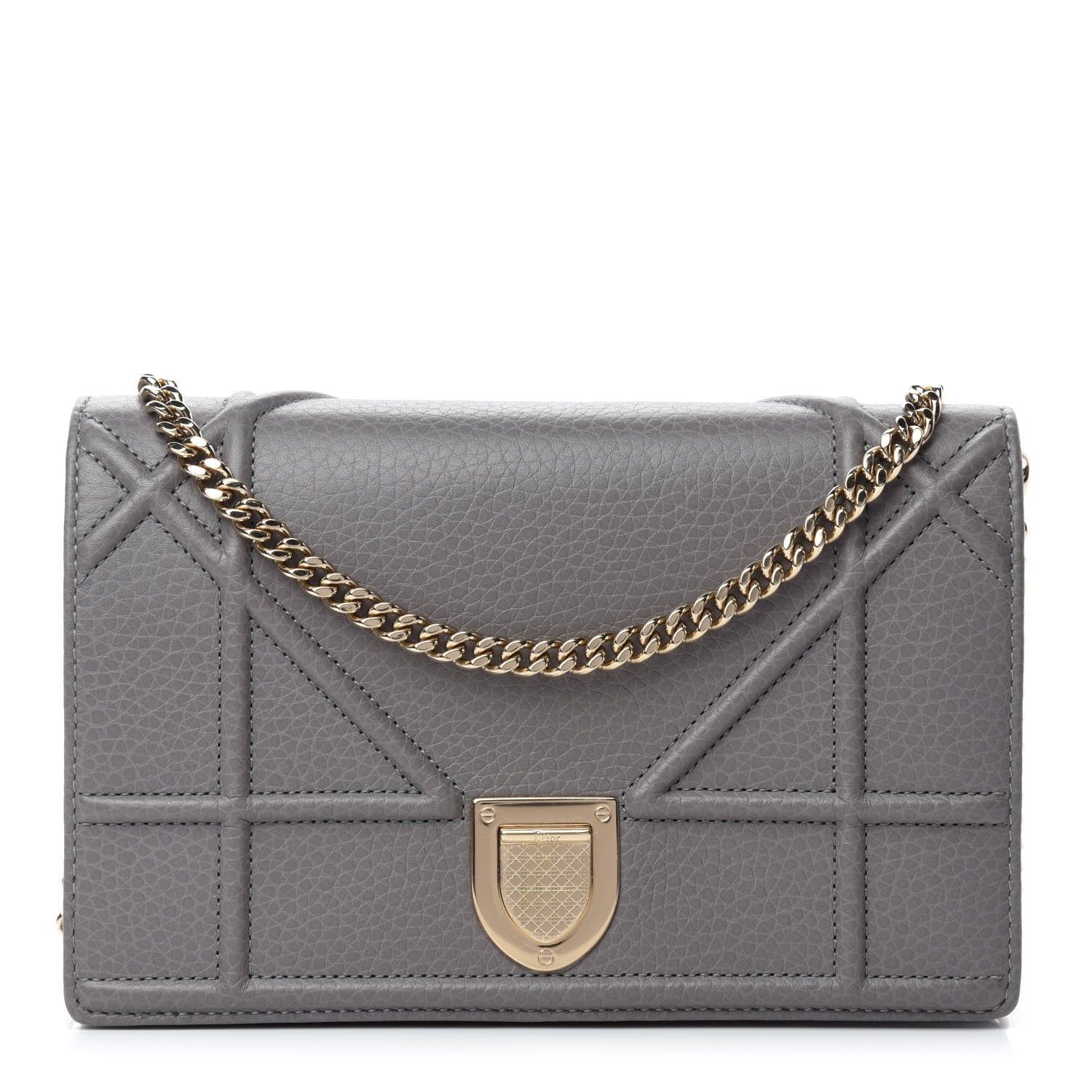 Christian Dior Grained Calfskin Diorama Wallet on Chain Pouch Gris 1 of 11