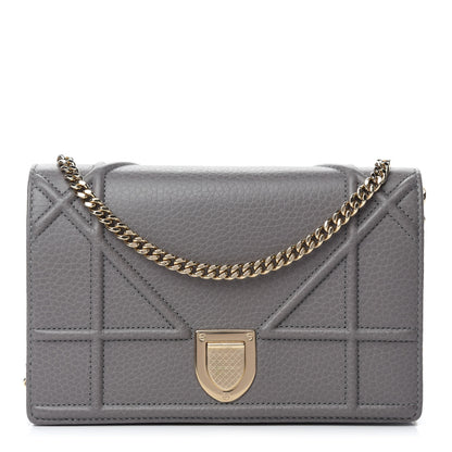 Christian Dior Grained Calfskin Diorama Wallet on Chain Pouch Gris 1 of 11