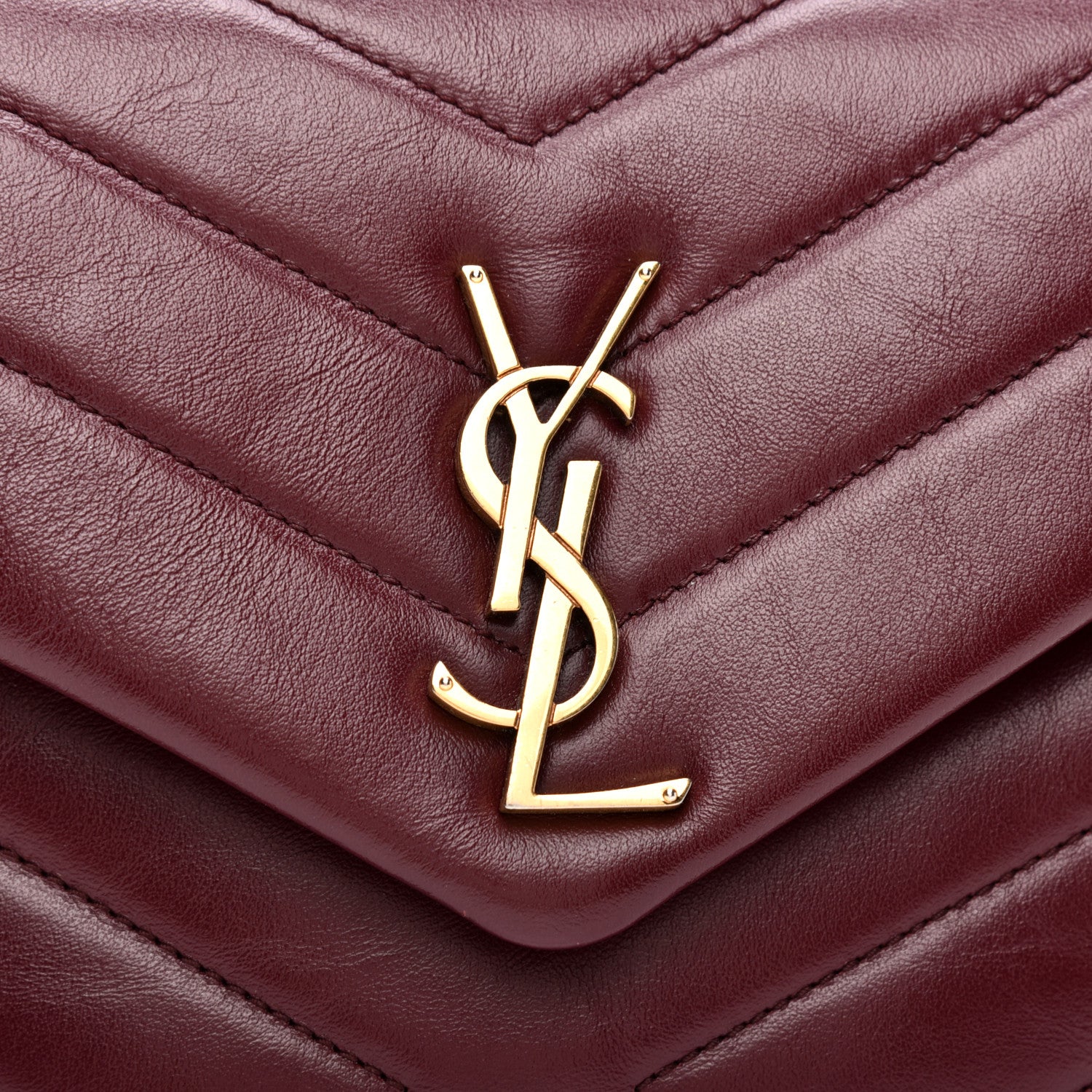 Saint Laurent Calfskin Y Quilted Monogram Small Loulou Chain Satchel Dark Legion Red 10 of 11