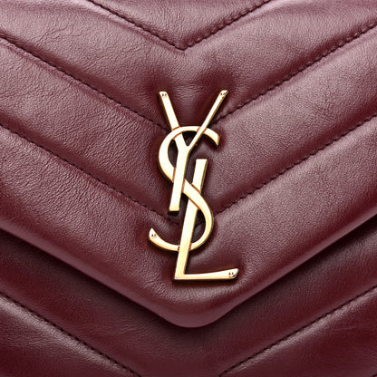 Saint Laurent Calfskin Y Quilted Monogram Small Loulou Chain Satchel Dark Legion Red 10 of 11