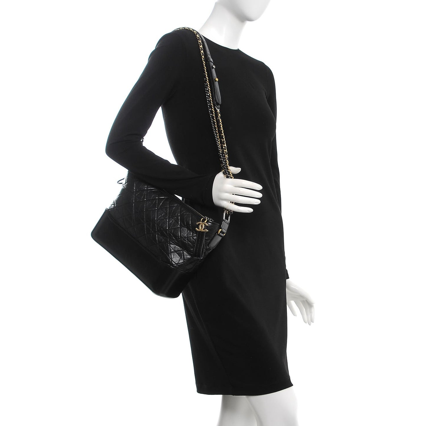 Aged Calfskin Quilted Medium Gabrielle Hobo Black