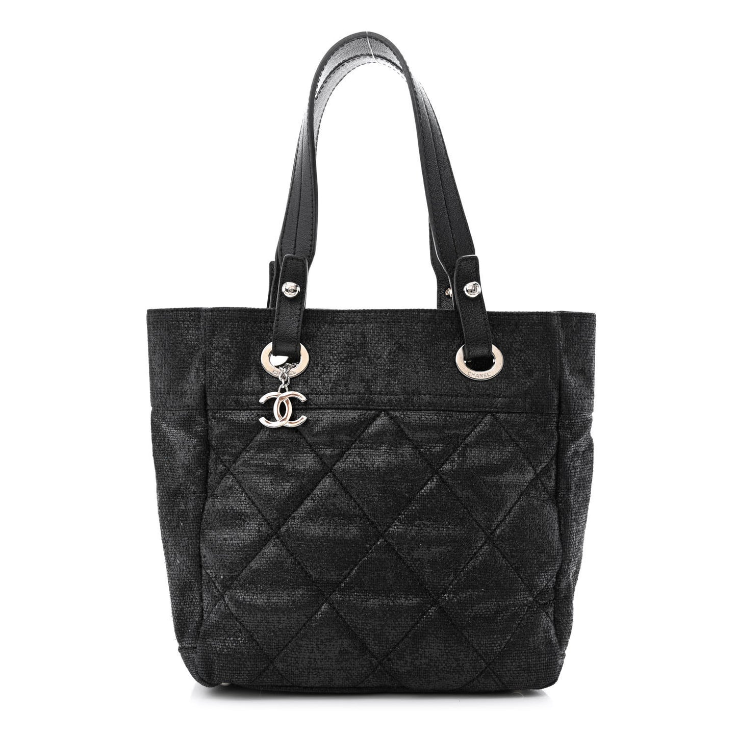 Metallic Coated Canvas Quilted Small Paris Biarritz Tote Black