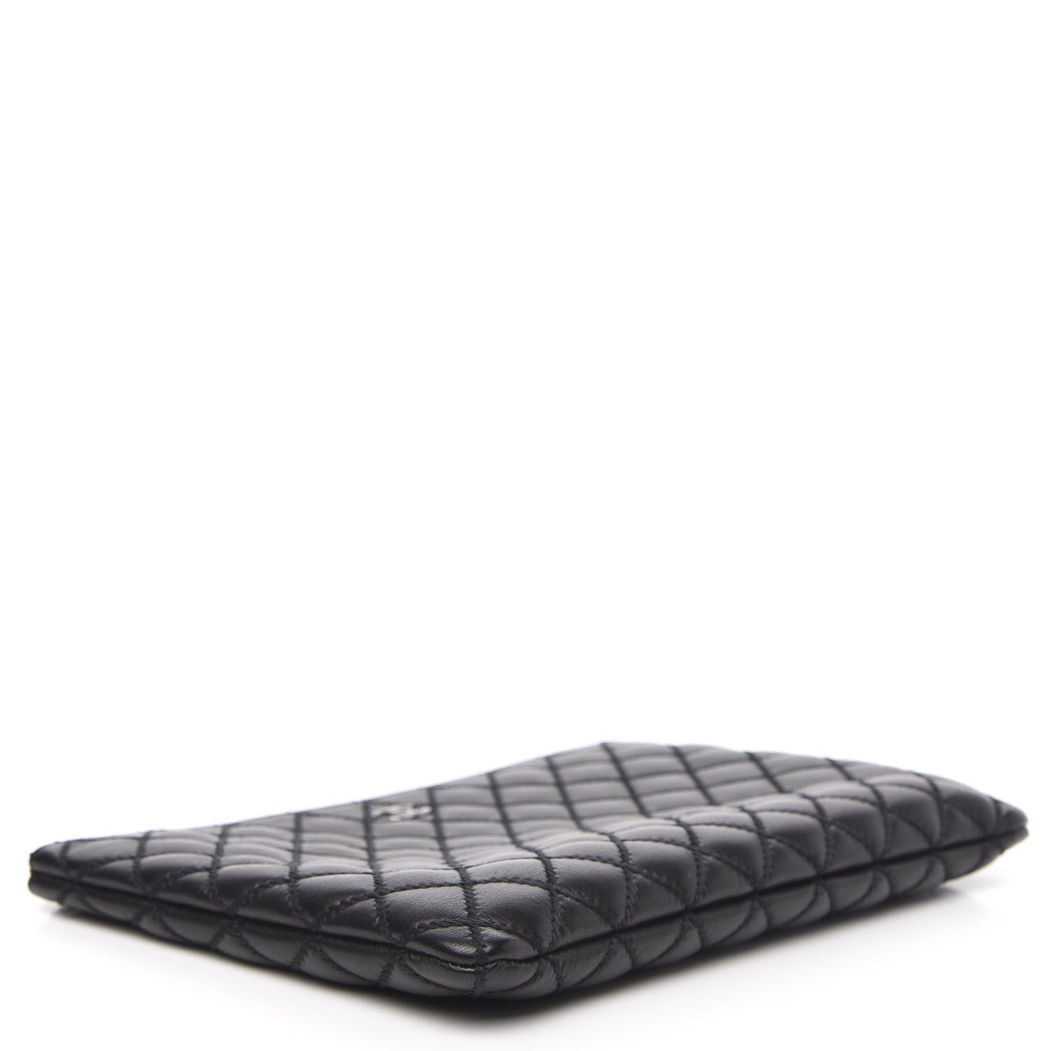 Chanel Sheepskin Stitched Lacquered CC Medium Cosmetic Case Black 4 of 11