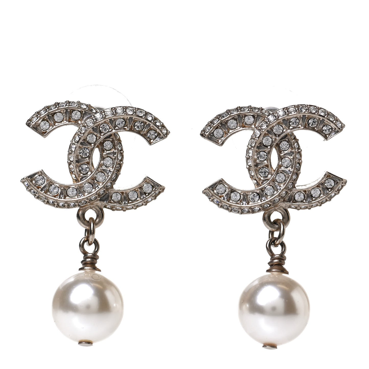 Crystal Pearl CC Drop Earrings Gold
