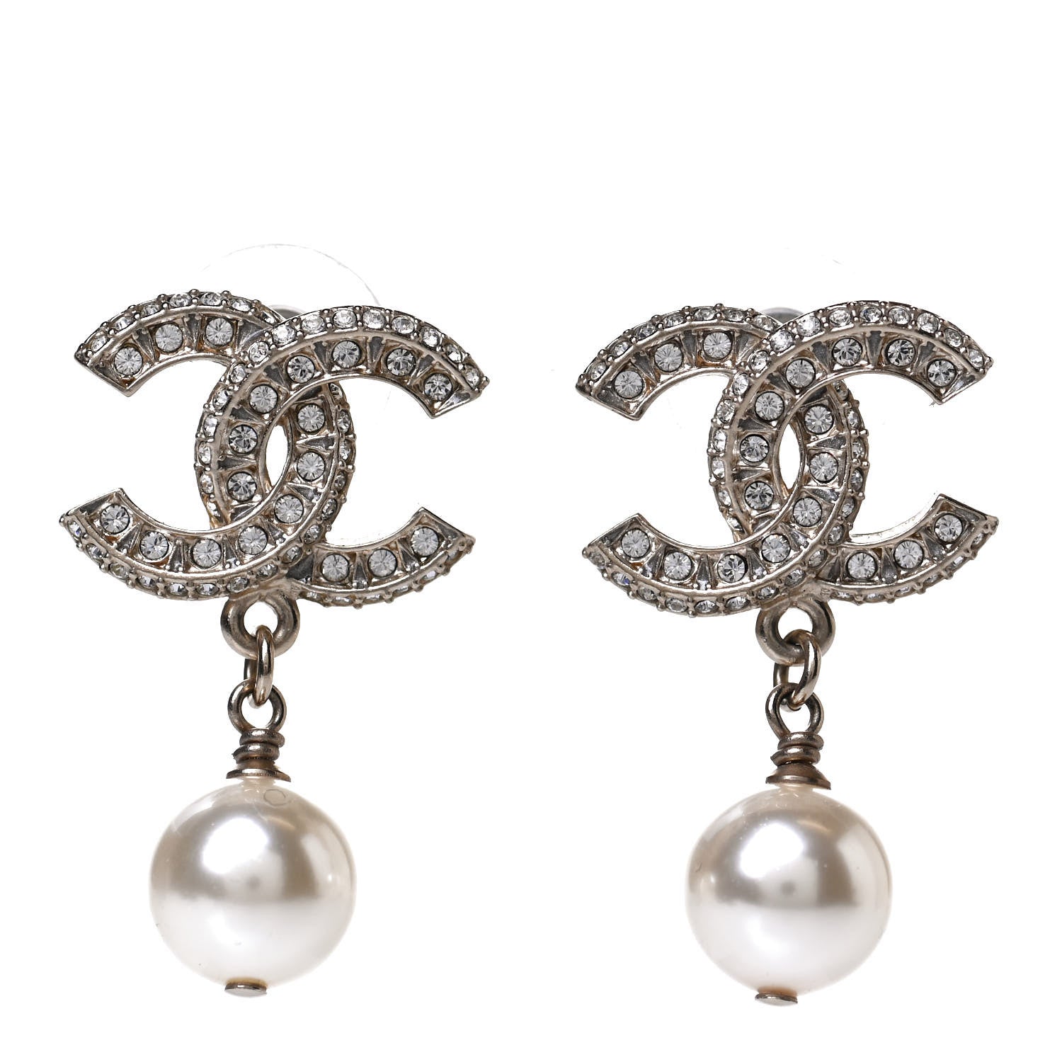 Chanel Crystal Pearl CC Drop Earrings Gold 1 of 6