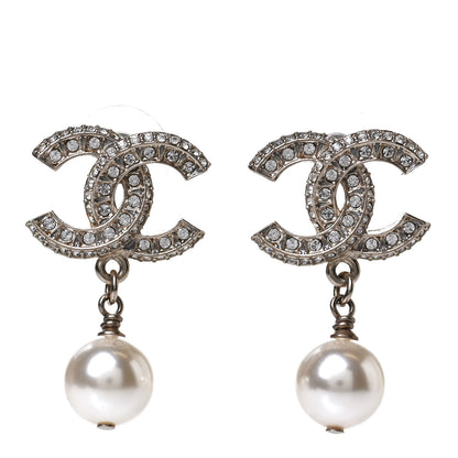 Chanel Crystal Pearl CC Drop Earrings Gold 1 of 6
