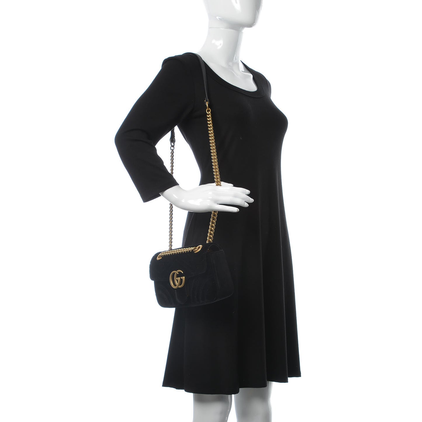 Velvet Matelasse Mini GG Marmont Shoulder Bag Black