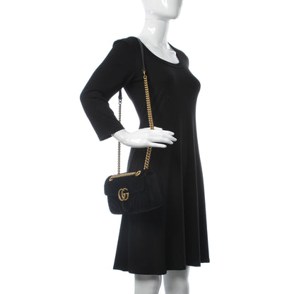 Gucci Velvet Matelasse Mini GG Marmont Shoulder Bag Black 2 of 9