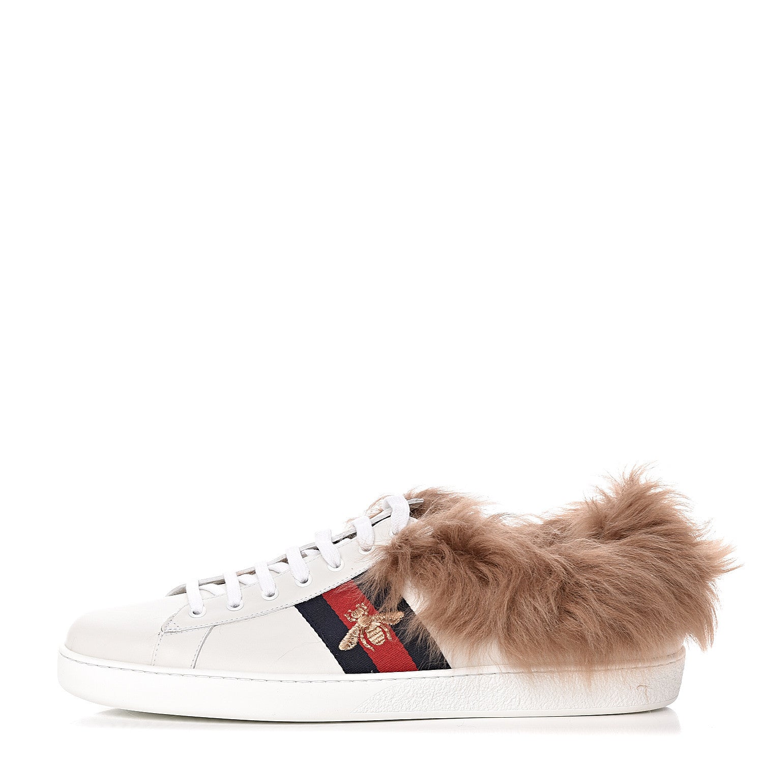Gucci Calfskin Wool Web Bee Embroidered Mens Ace Sneakers 14 White 1 of 9