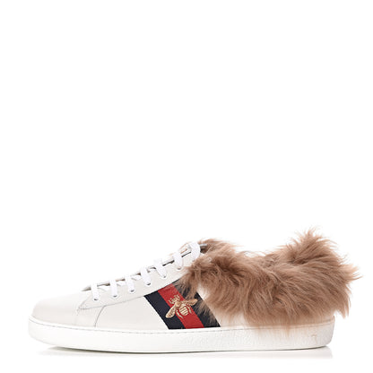 Gucci Calfskin Wool Web Bee Embroidered Mens Ace Sneakers 14 White 1 of 9
