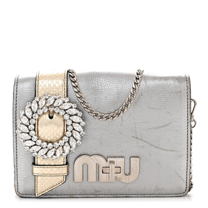 Miu Miu Metallic Goatskin Madras Ayers Crystal Embellished Shoulder Bag Cromo Pirite 1 of 11