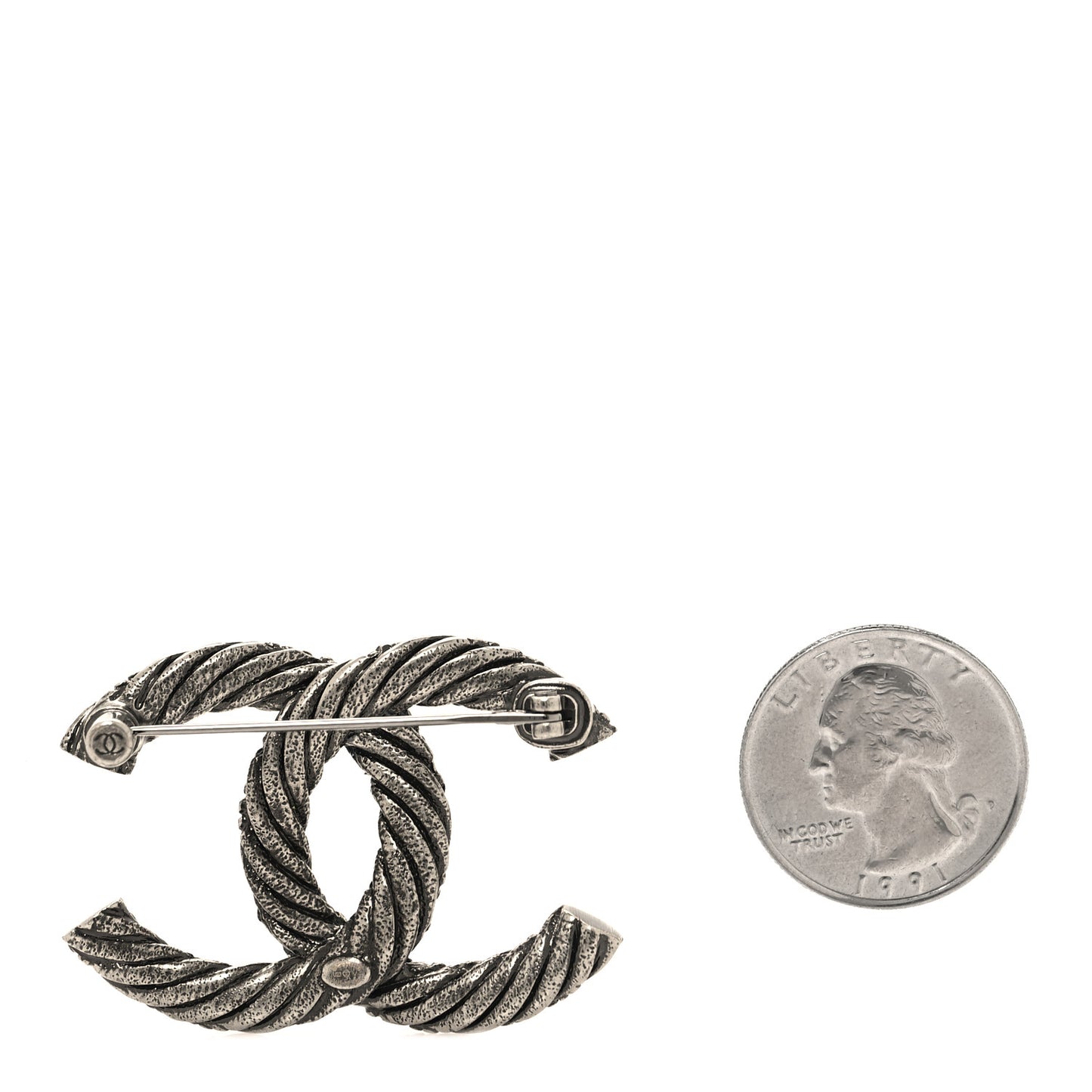Ruthenium Twisted CC Brooch Silver