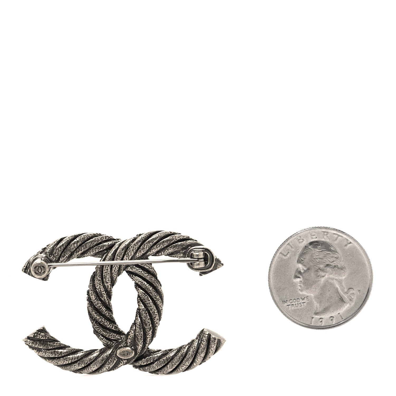 Chanel Ruthenium Twisted CC Brooch Silver 2 of 3