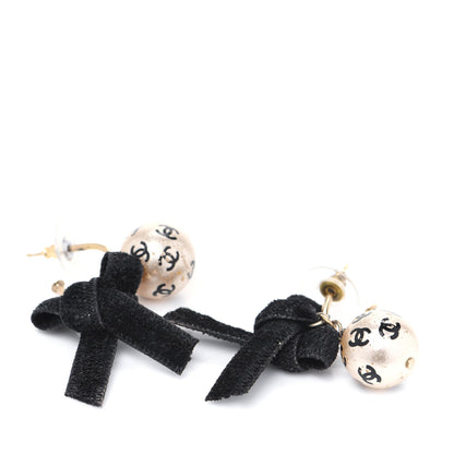 Chanel Pearl Bow Drop Earrings Gold White Black 7 of 7