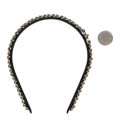 Chanel Metal Lambskin CC Turnlock Chain Headband Gold Black 2 of 4