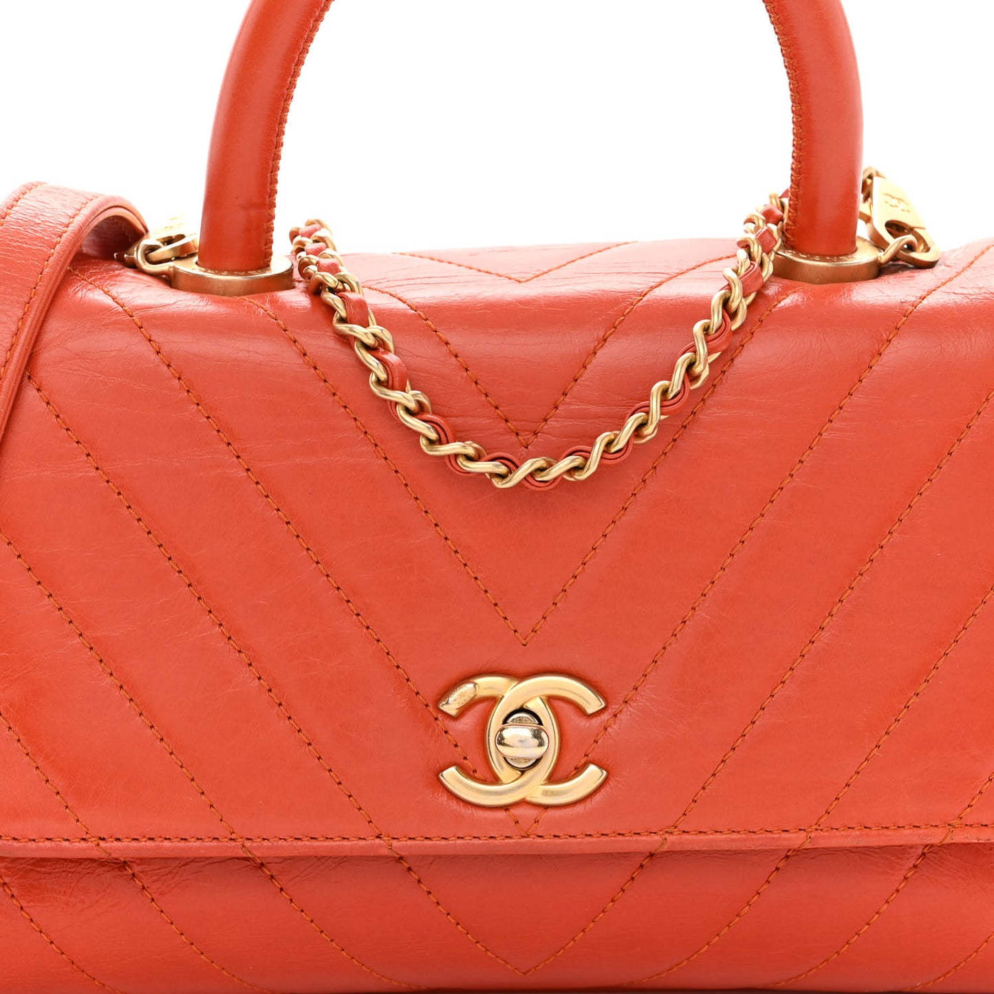 Calfskin Chevron Quilted Mini Coco Handle Flap Orange