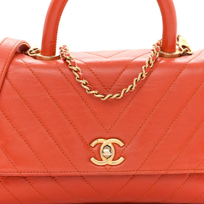 Chanel Calfskin Chevron Quilted Mini Coco Handle Flap Orange 7 of 12