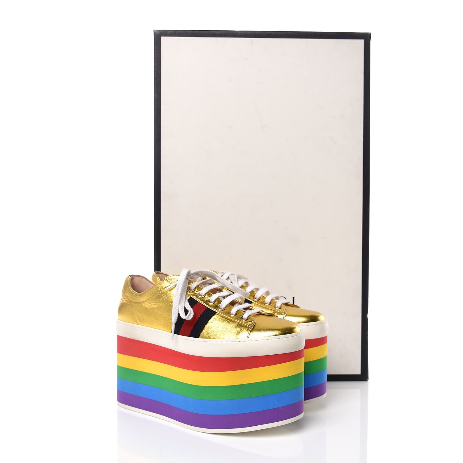 Gucci Metallic Nappa Peggy Platform Sneakers 38 Oro Vecchio 13 of 13