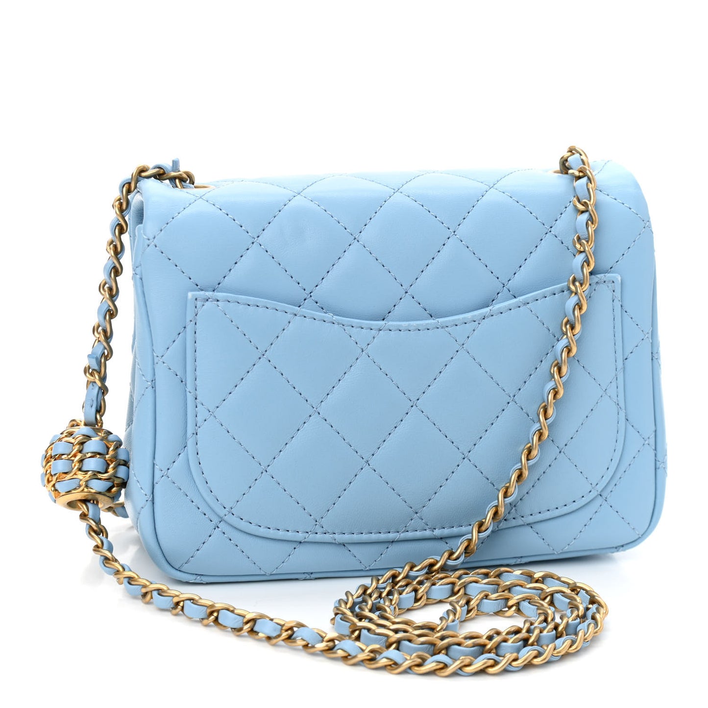 Lambskin Quilted Mini Pearl Crush Flap Light Blue