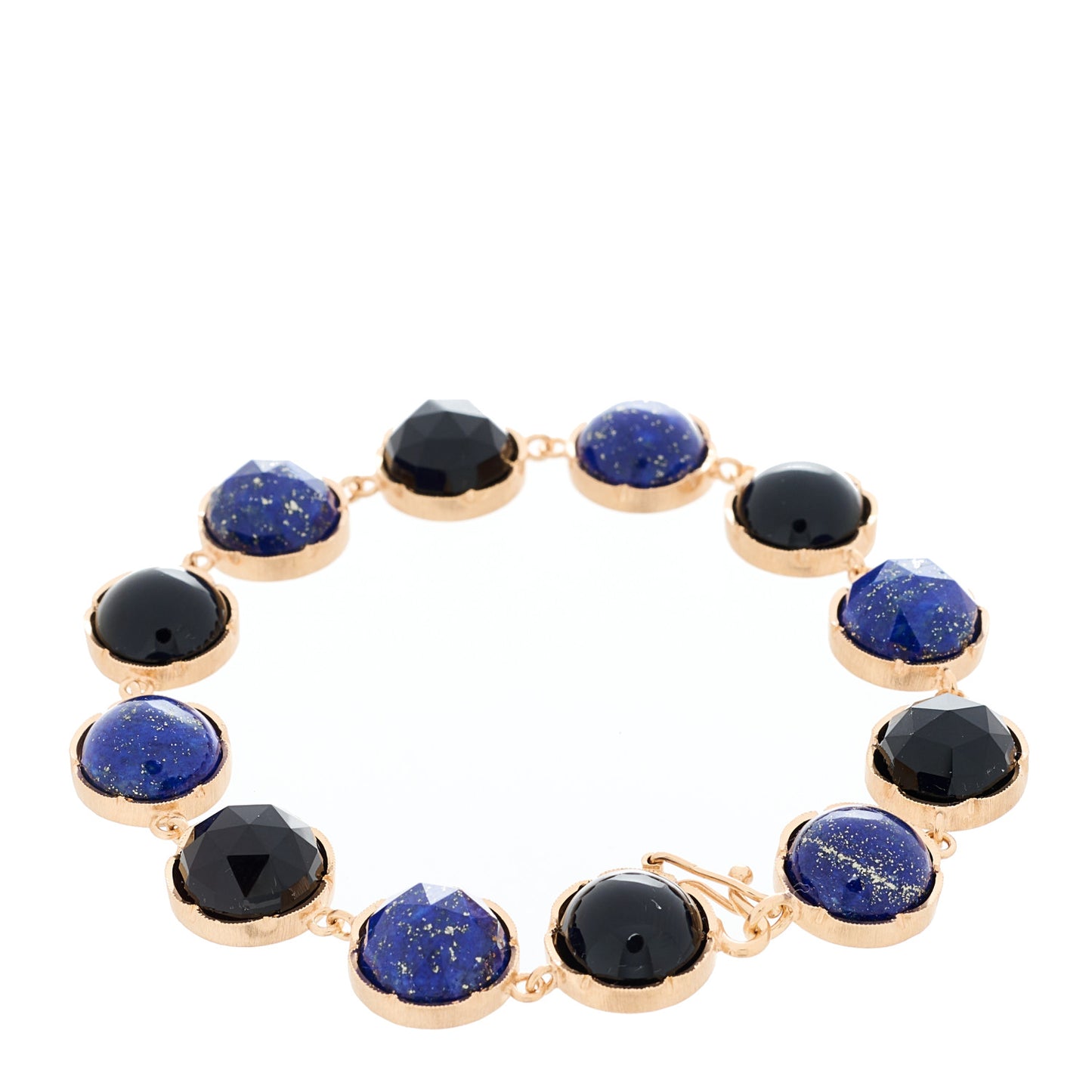 18K Rose Gold Lapis Lazuli Black Onyx Classic Link Bracelet