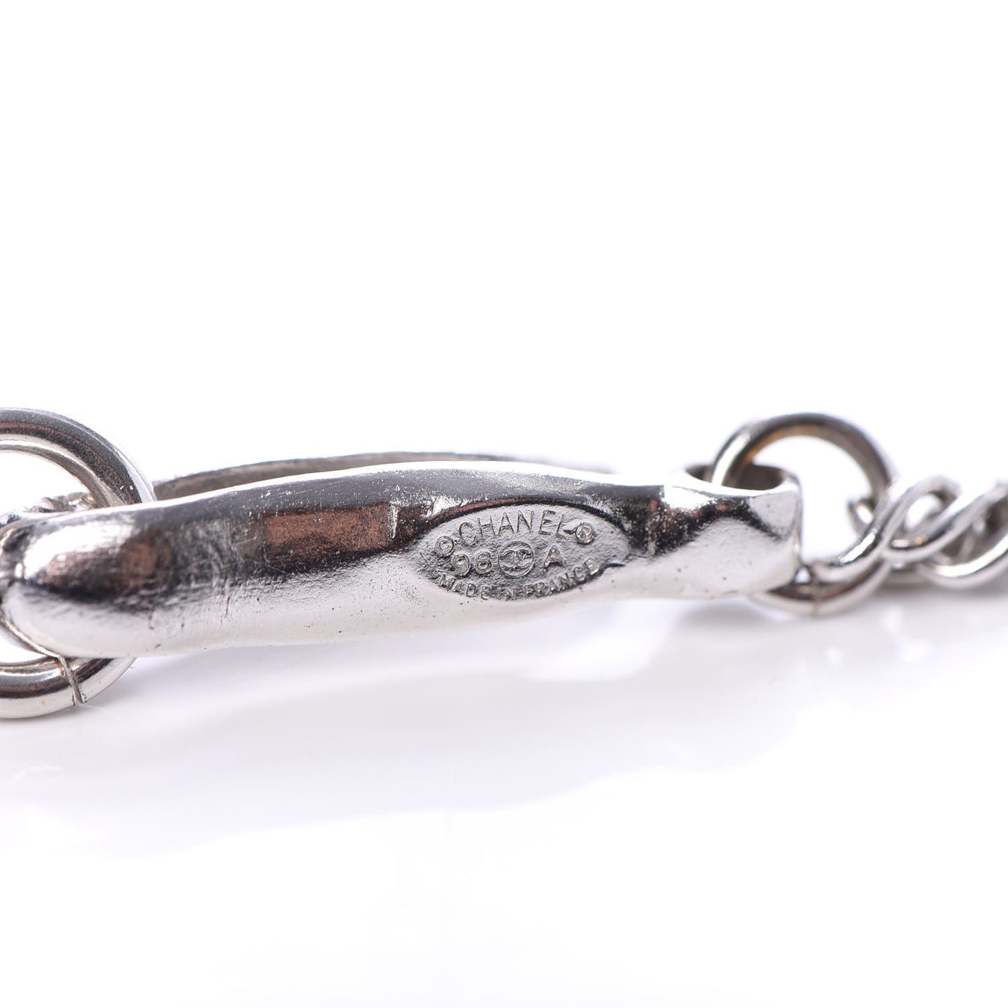 Metal Enamel CC Necklace Silver White