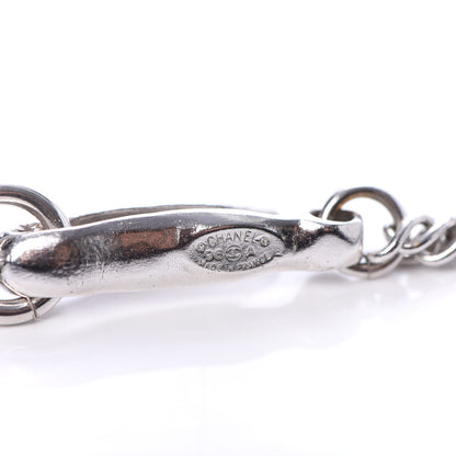 Chanel Metal Enamel CC Necklace Silver White 5 of 6