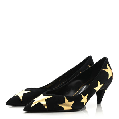 Saint Laurent Kid Scamosciato Kiki 55 Star Pumps 38 Black Oro 3 of 9