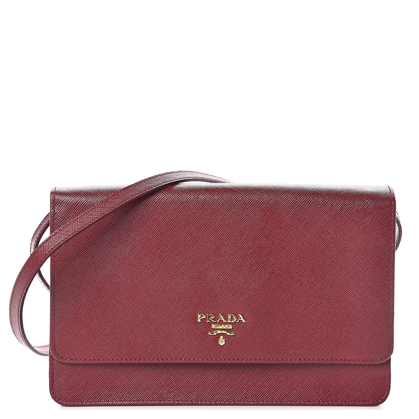 Saffiano Metal Flap Wallet with Strap Cherry