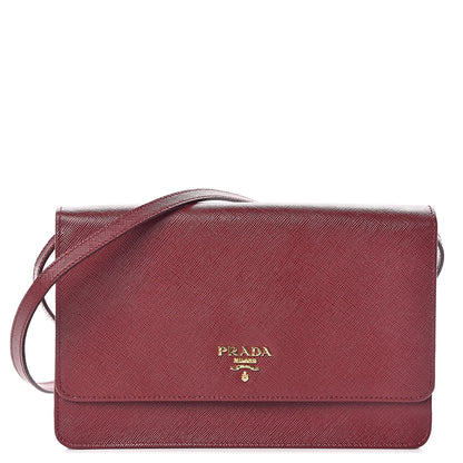 Prada Saffiano Metal Flap Wallet with Strap Cherry 1 of 9