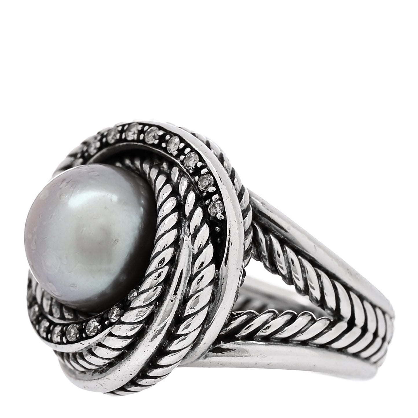 Sterling Silver Diamond Pearl 10mm Crossover Ring 52 6