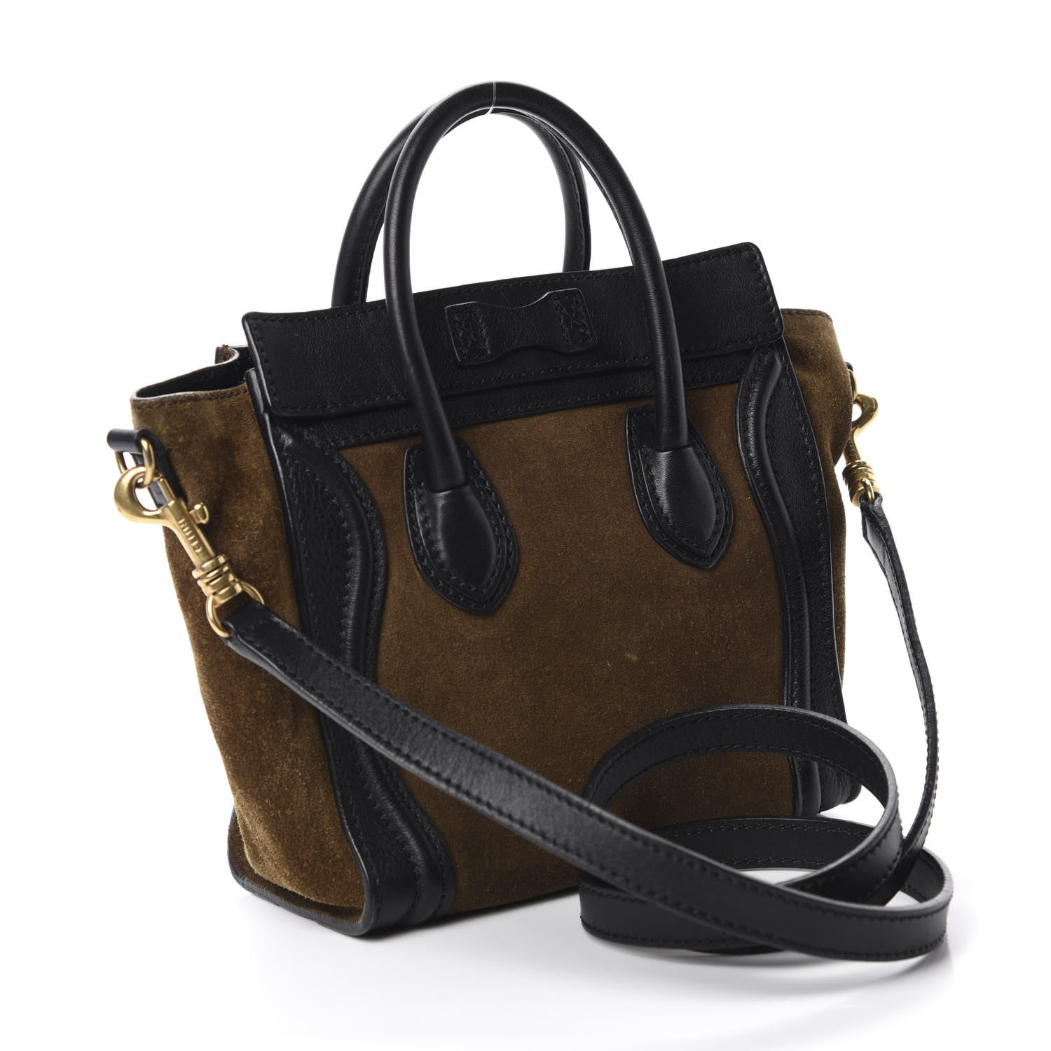 Celine Smooth Calfskin Suede Bi-Color Nano Luggage Black Olive 3 of 9