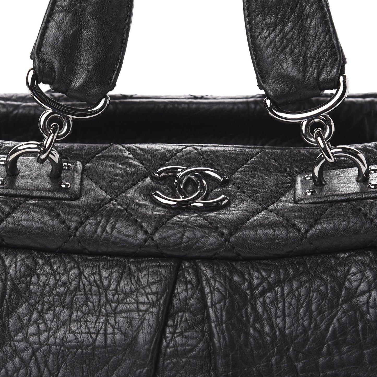 Distressed Lambskin Quilted Small Le Marais Tote Black