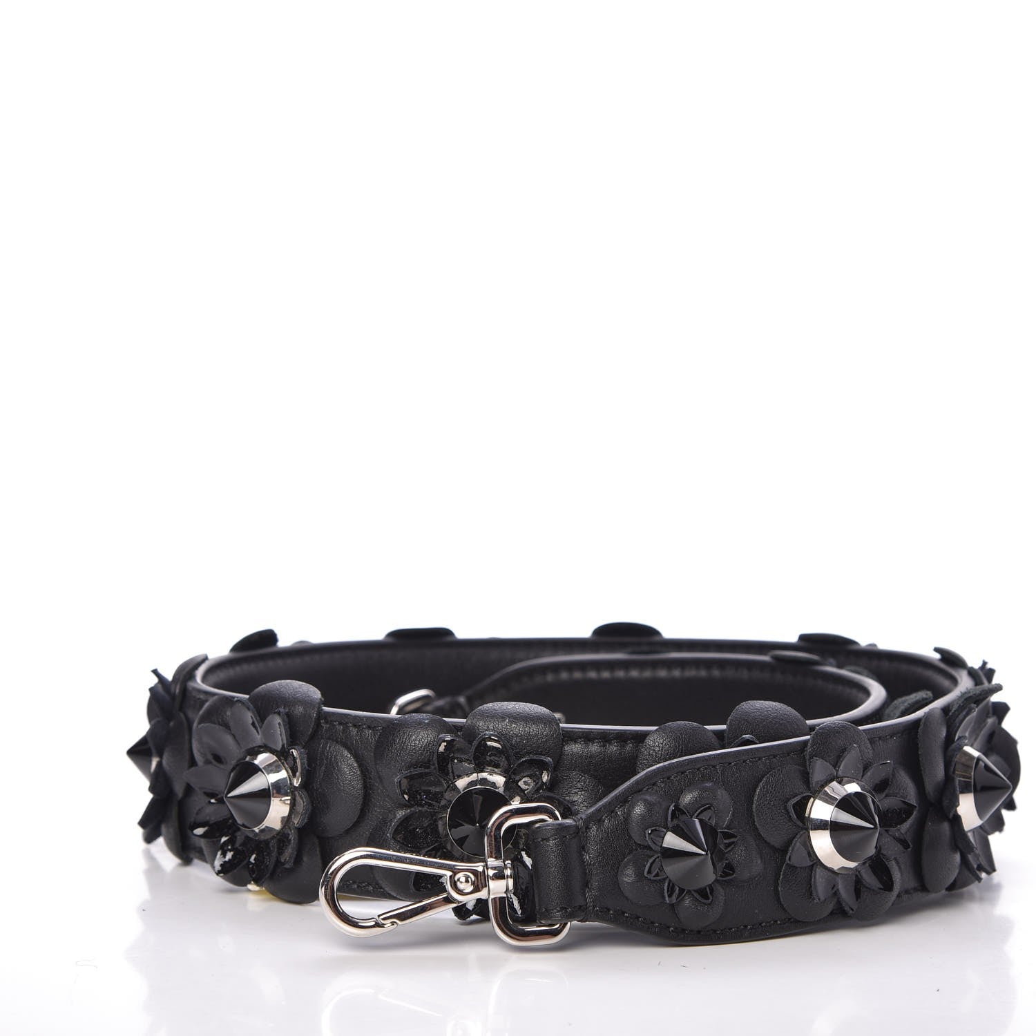 Fendi Vitello Dolce Nappa Patent Flowerland Studded Strap You Black 2 of 4
