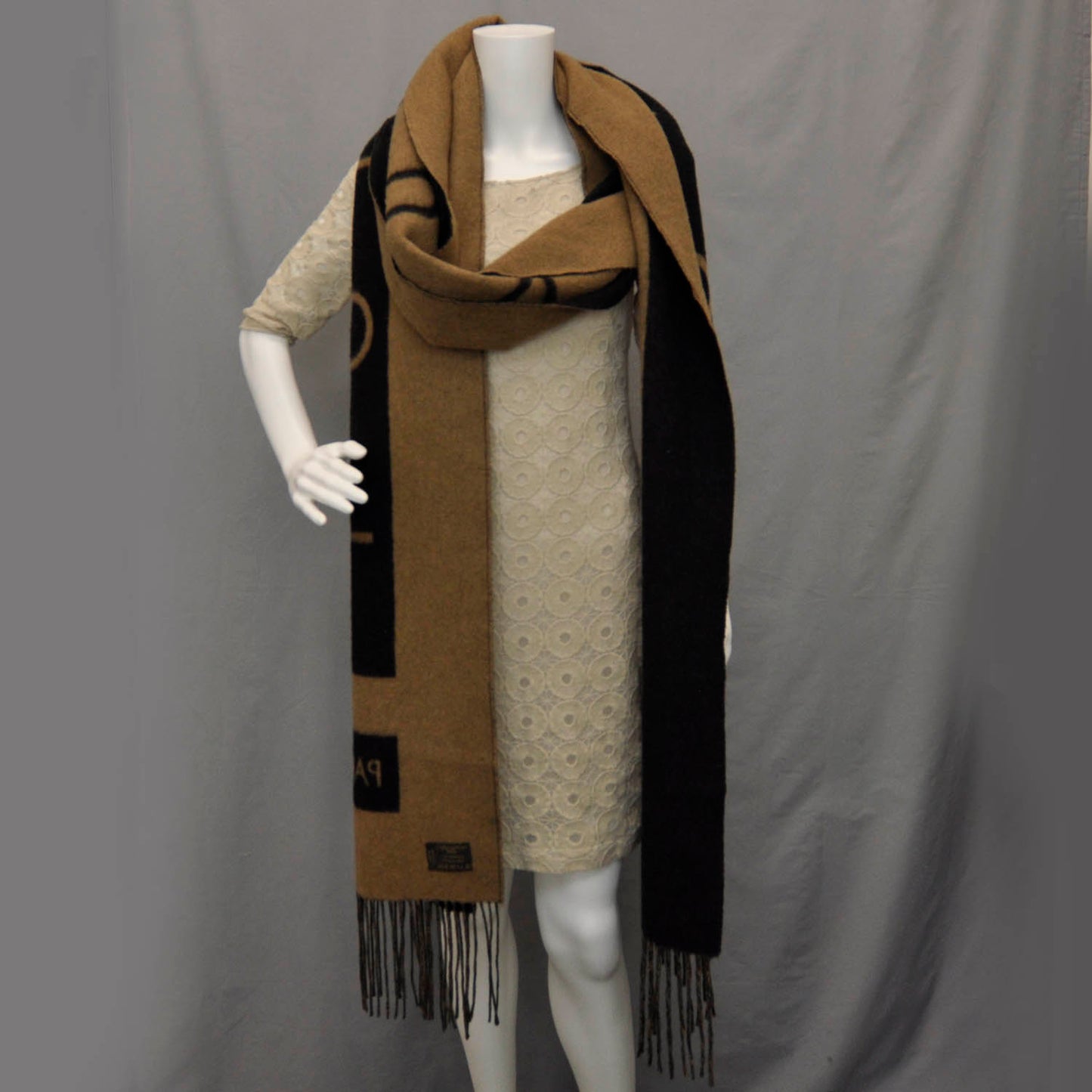 Cashmere Baroda Fringe Scarf Beige