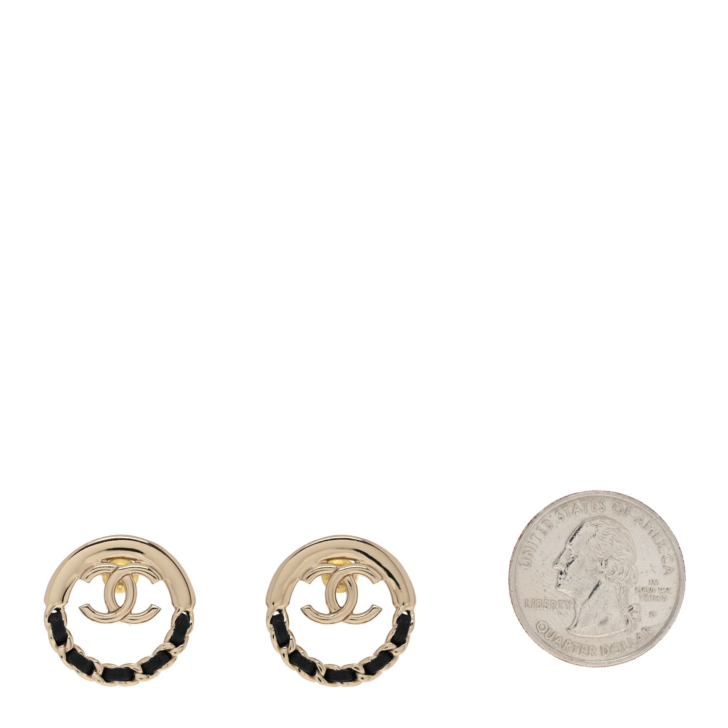 Chanel Lambskin Chain CC Round Earrings Gold Black 2 of 5