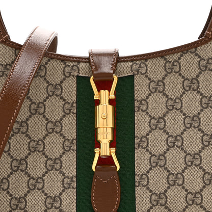Gucci GG Supreme Monogram Azalea Calfskin Web Small Jackie 1961 Hobo Beige Ebony Brown Sugar 9 of 11