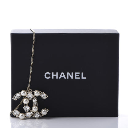 Chanel Pearl Crystal Baguette CC Pendant Necklace Gold 5 of 5