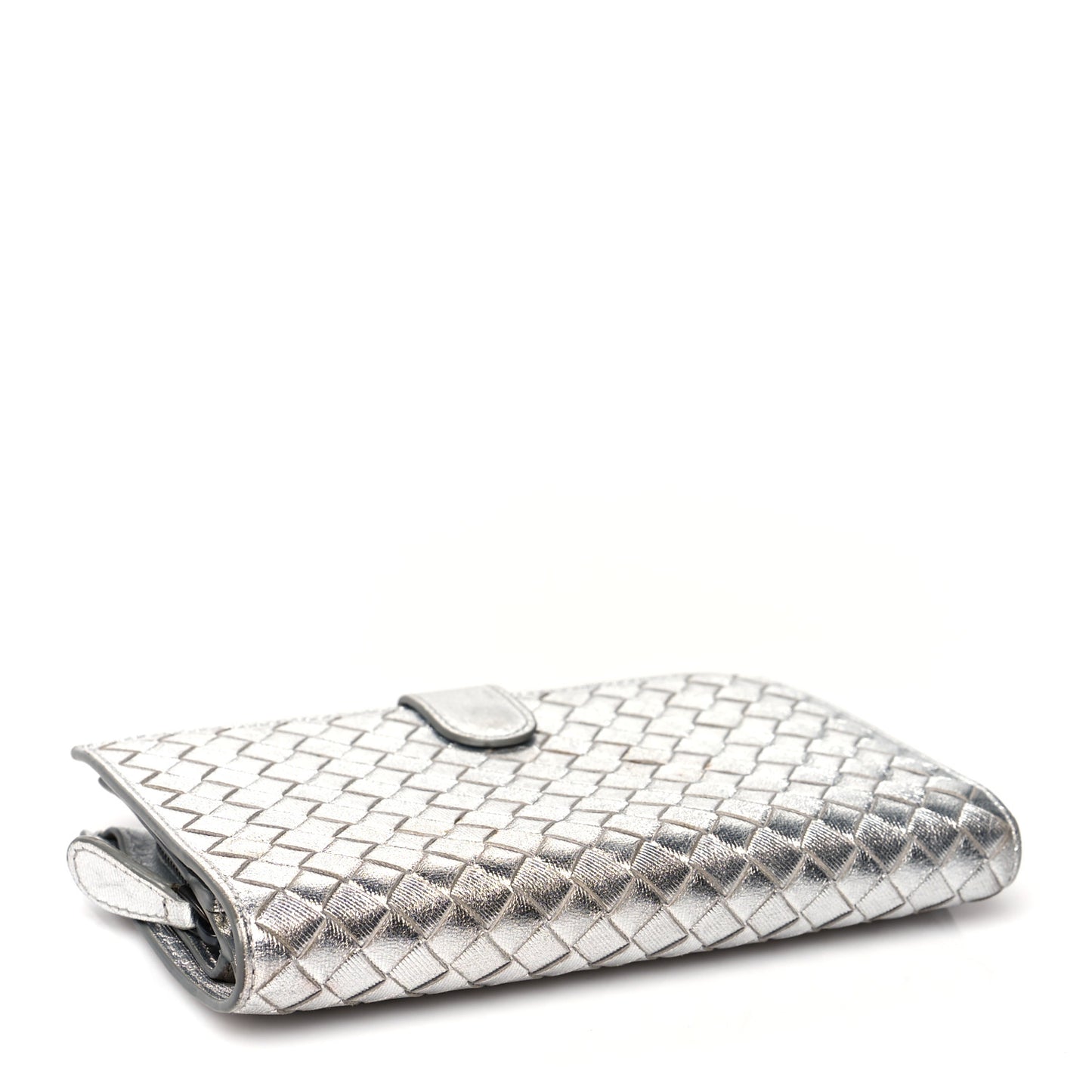 Metallic Grosgrain Intrecciato Continental Wallet Silver