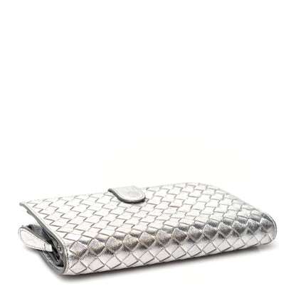 Bottega Veneta Metallic Grosgrain Intrecciato Continental Wallet Silver 4 of 9