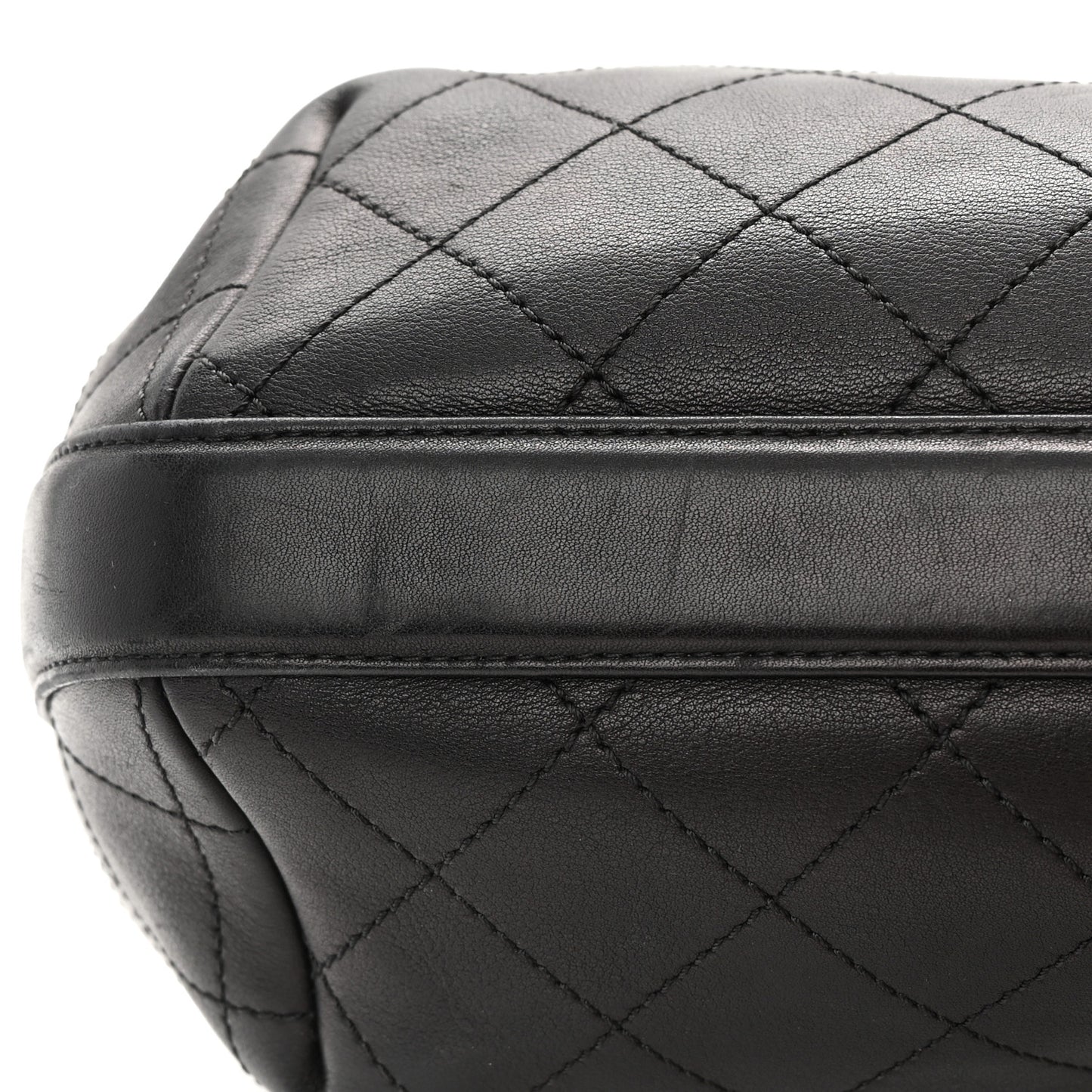 Calfskin Stitched Small Paris Rome Drawstring CC Bag Black
