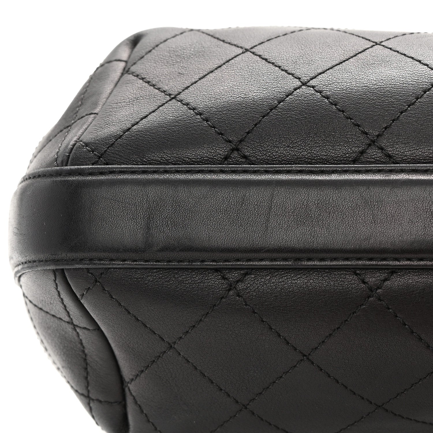 Chanel Calfskin Stitched Small Paris Rome Drawstring CC Bag Black 12 of 19