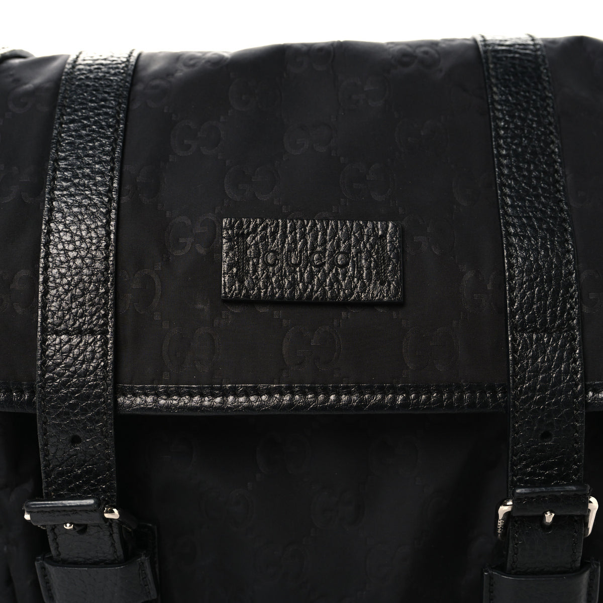 Nylon Monogram Double Buckle Flap Messenger Bag Black