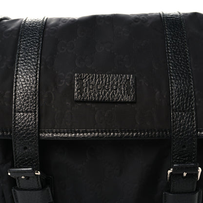 Gucci Nylon Monogram Double Buckle Flap Messenger Bag Black 7 of 9