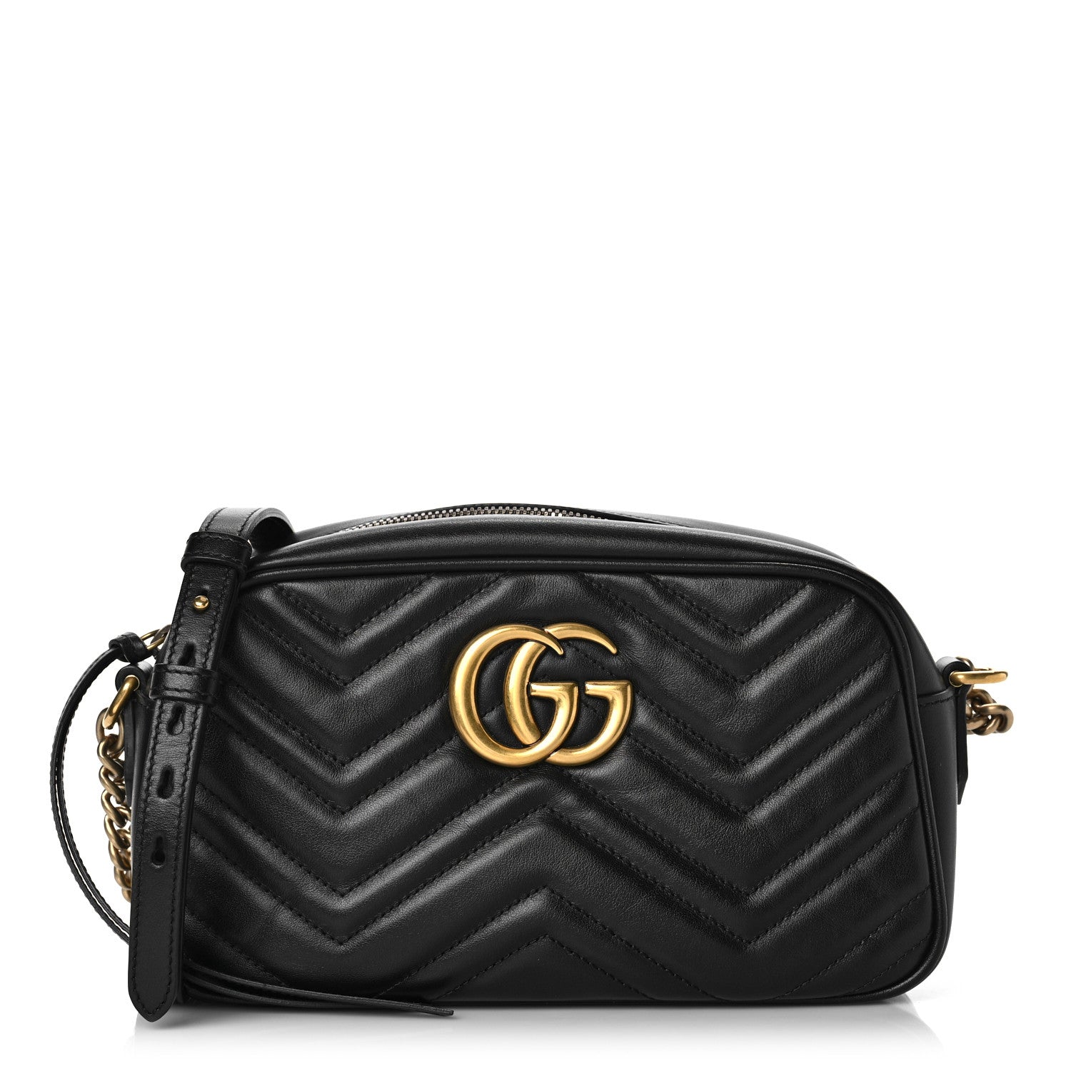 Gucci Calfskin Matelasse Small GG Marmont Chain Shoulder Bag Black 1 of 9