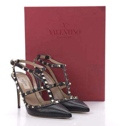 Valentino Garavani Pebbled Calfskin Rockstud Ankle Strap Pumps 38 Black 10 of 10