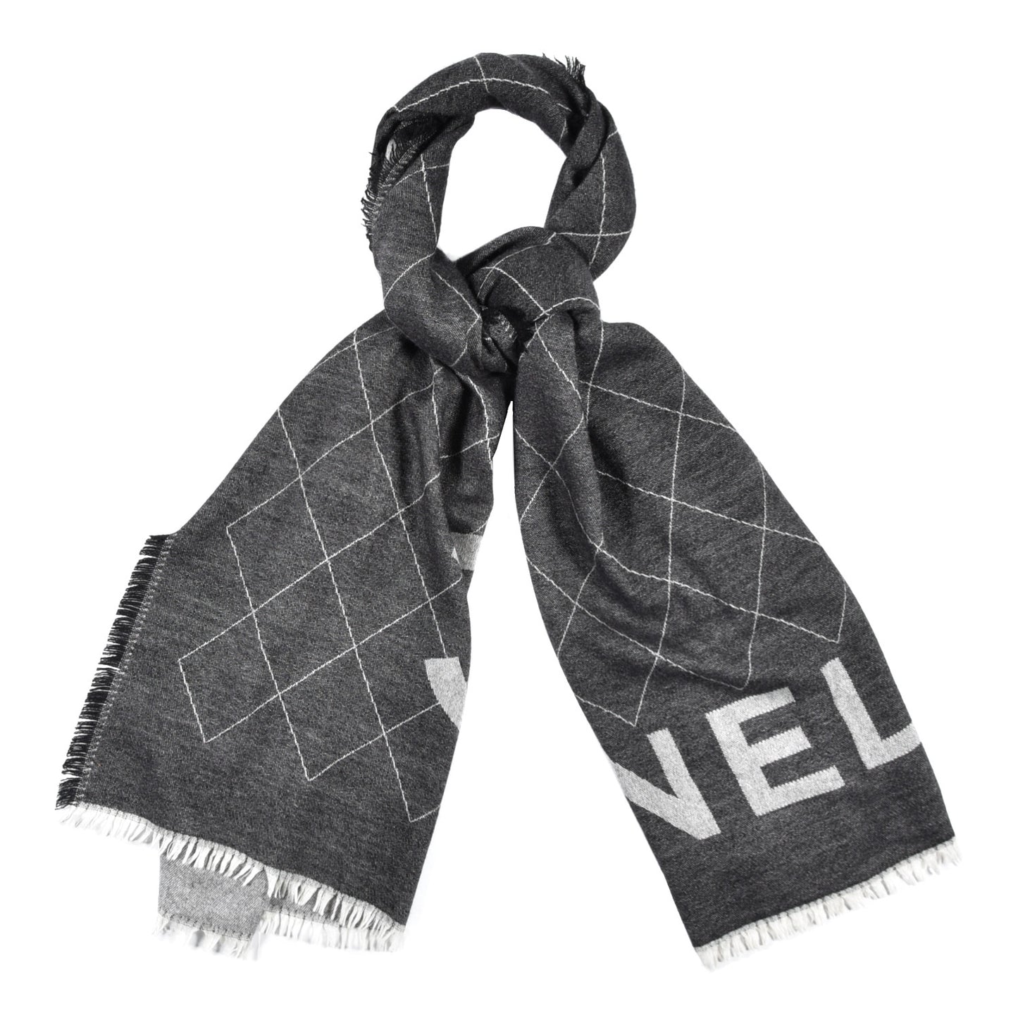 Cashmere Silk Quilted CC Logo Stole Black White
