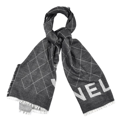 Chanel Cashmere Silk Quilted CC Logo Stole Black White 1 of 4